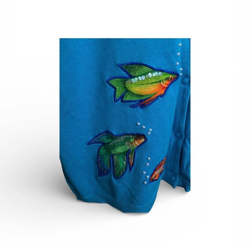 Quaker Factory Blue fish cardigan - Picture 2 of 5